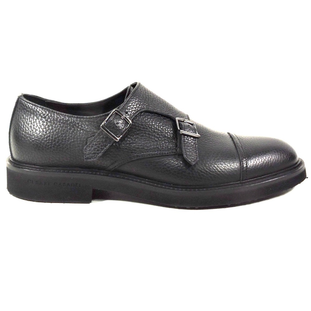 CASADEI 🇮🇹 MEN'S BLACK SOFT LEATHER COMFORT EXTRA LIGHT MONK LOAFERS - Picture 4 of 8
